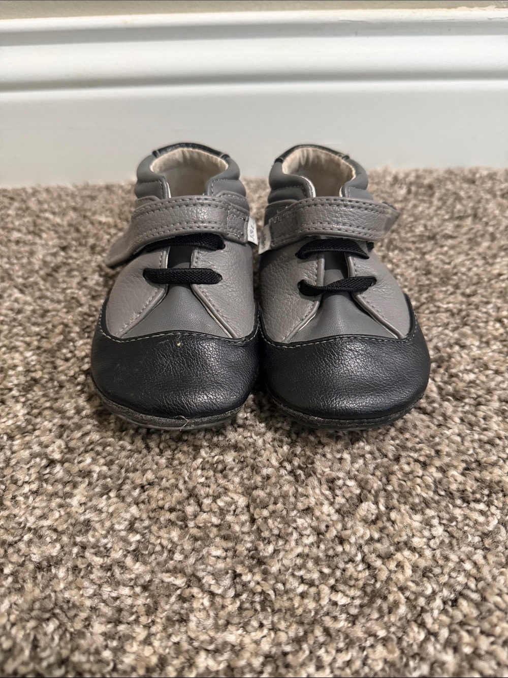 Baby Walker Shoes in Gray and Black with Secure Velcro